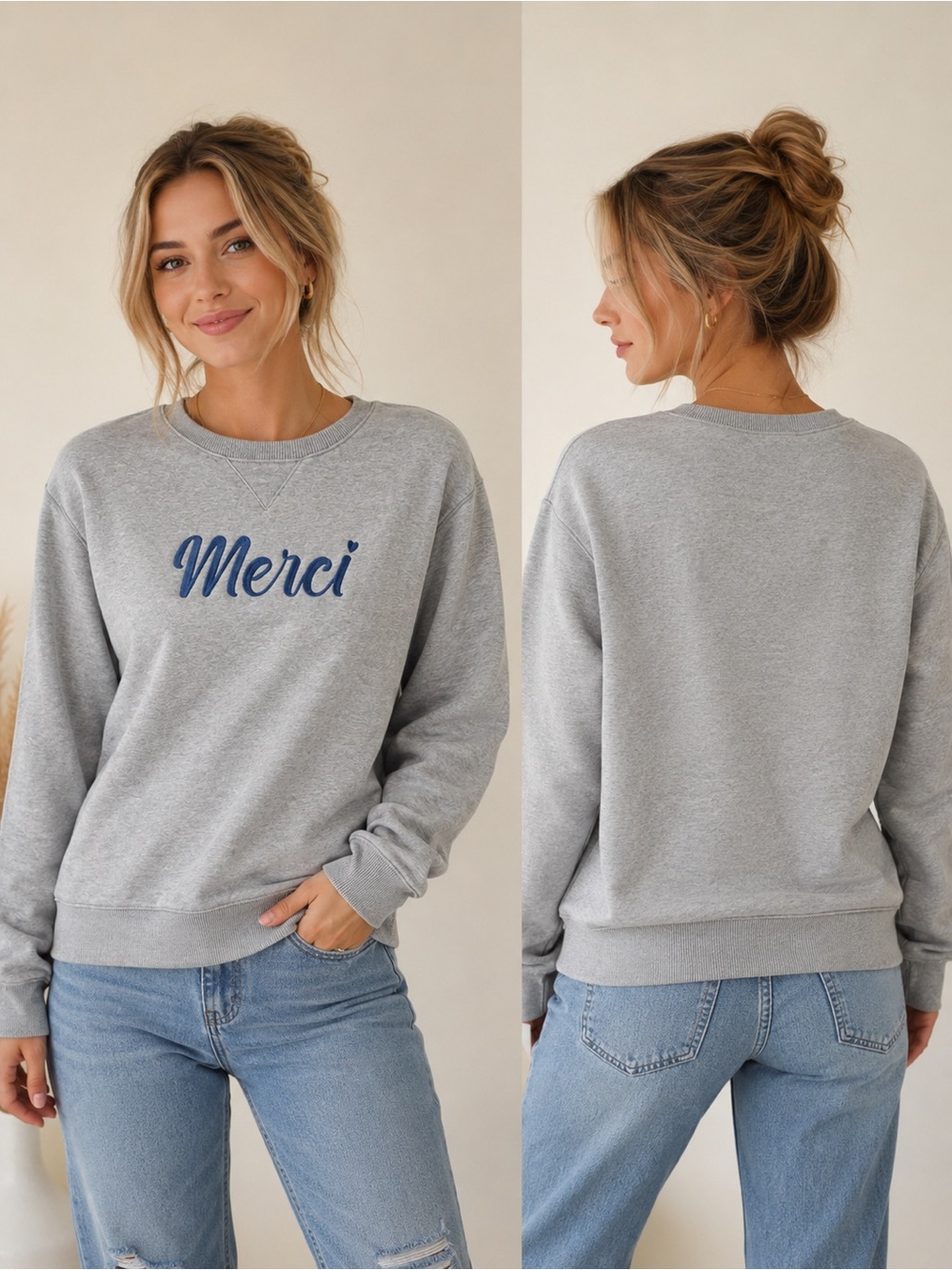 Wildfox “Merci” Embroidered Fleece Sweatshirt – Gray – XS – NWOT